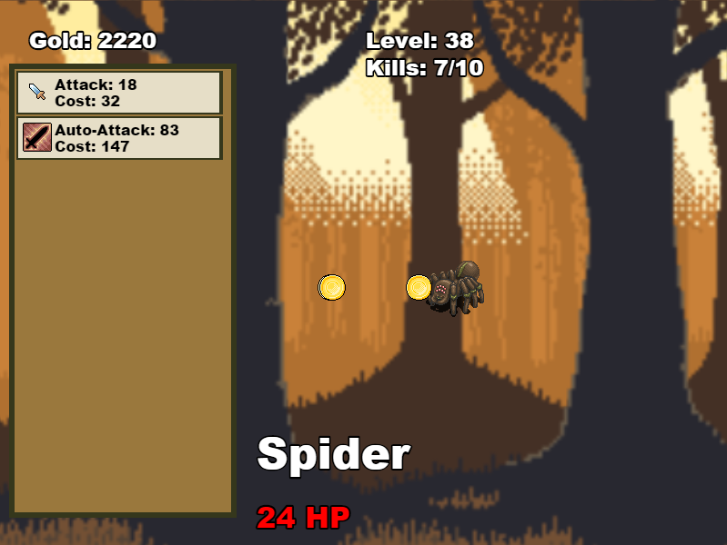 Spider enemy with various upgrades in Phaser 3 game