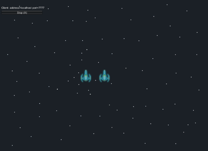 Game scene showing two blue space ships