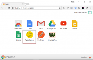 Google Chrome Apps tab with Web Server selected
