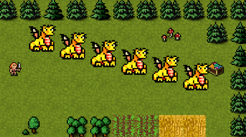 Phaser screenshot of group of dragons