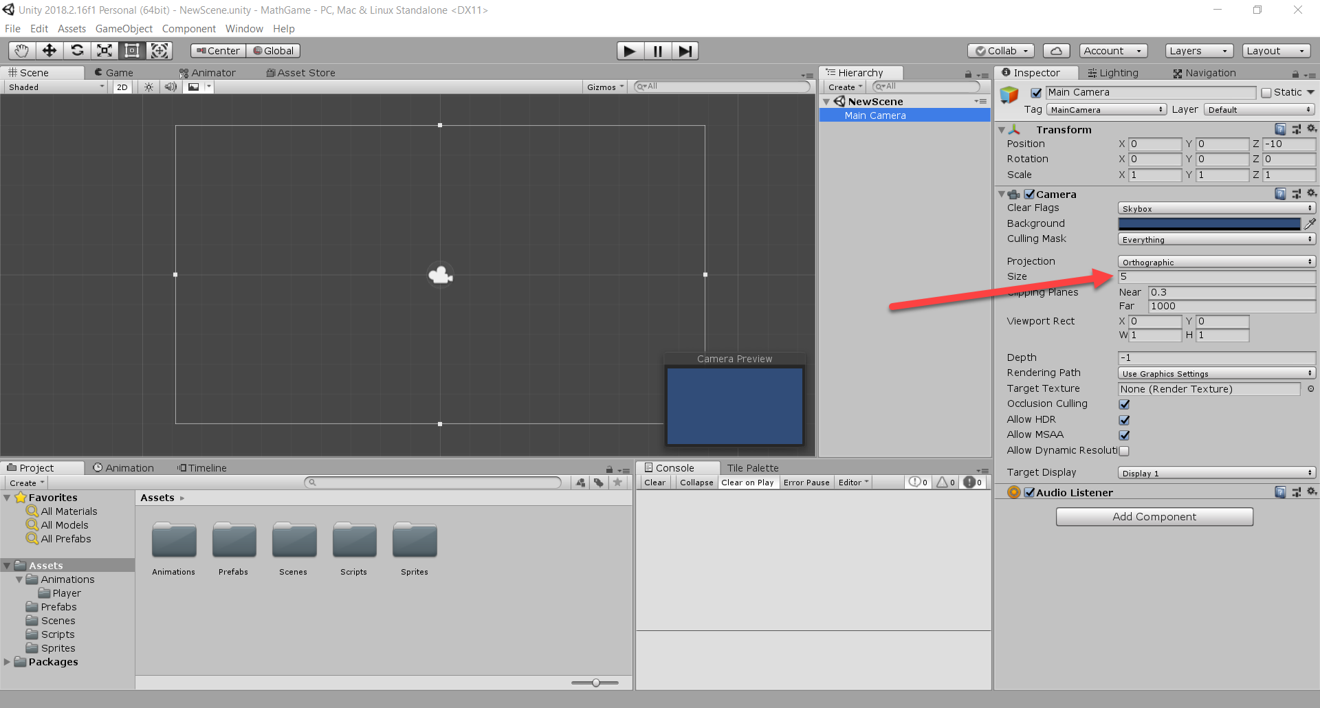 Unity camera options within the Inspector.