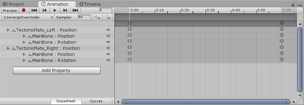 Unity animation timeline with tectonic plates