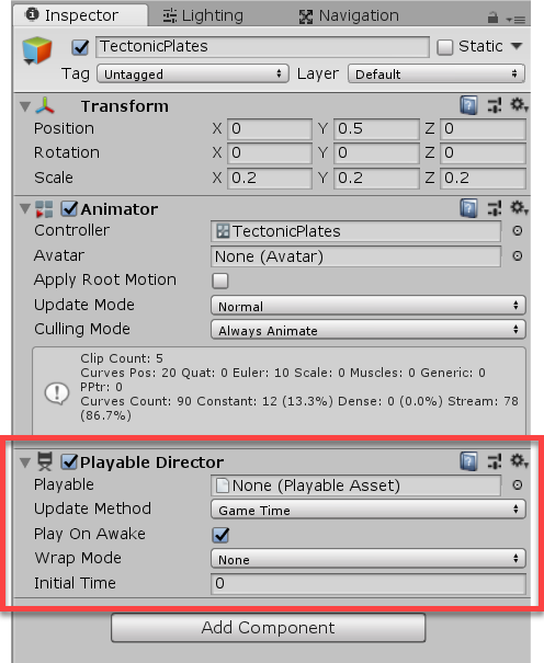 Unity Inspector with Playable Director highlighted