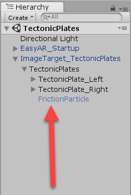 Friction Particle object highlighted in Unity Hierarchy