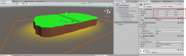 Lava object in Unity with Transform component highlighted