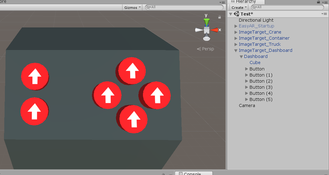 Crane dashboard with various buttons added in Unity