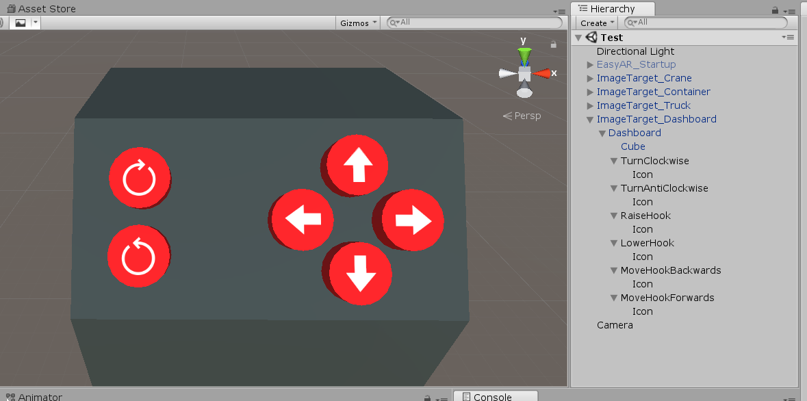Crane dashboard with buttons in Unity