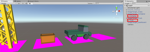 Container and Truck objects in Unity Crane app