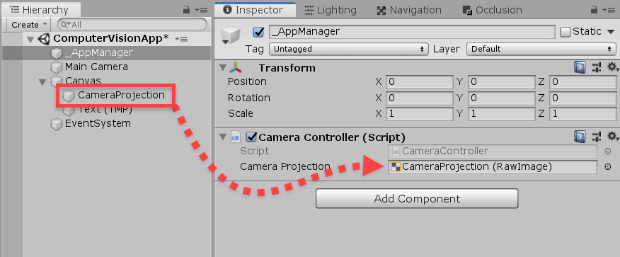 Unity CameraProjection object added to Camera Controller