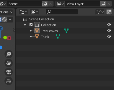 Blender scene hierarchy showing our objects and collections.