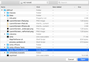 Unity-iPhone.xcodeproj file selected in file hierarchy