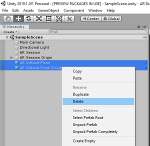 Unity right click menu with Delete selected