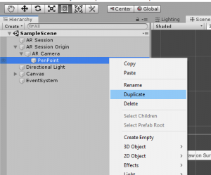 PenPoint Unity object with Duplicate from menu selected