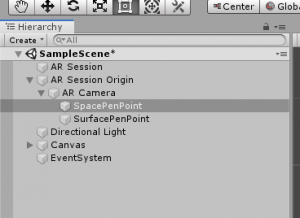 SpacePenPoint object in Unity Hierarchy