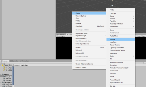 Unity menu process to create new material