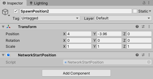 Start position object with a NetworkStartPosition component.