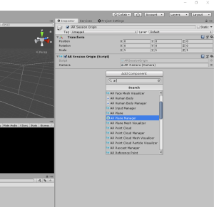 Unity Inspector with AR Session Origin component selected