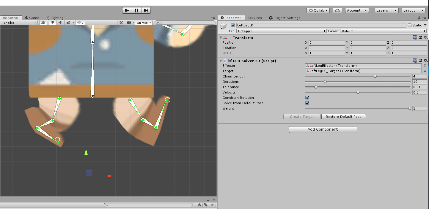 2D Unity character with animated feet
