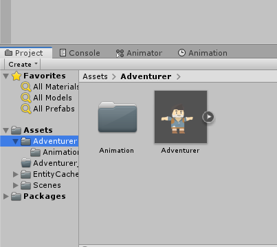 Animation folder in the project tab