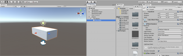 Unity with rectangle box object added to scene