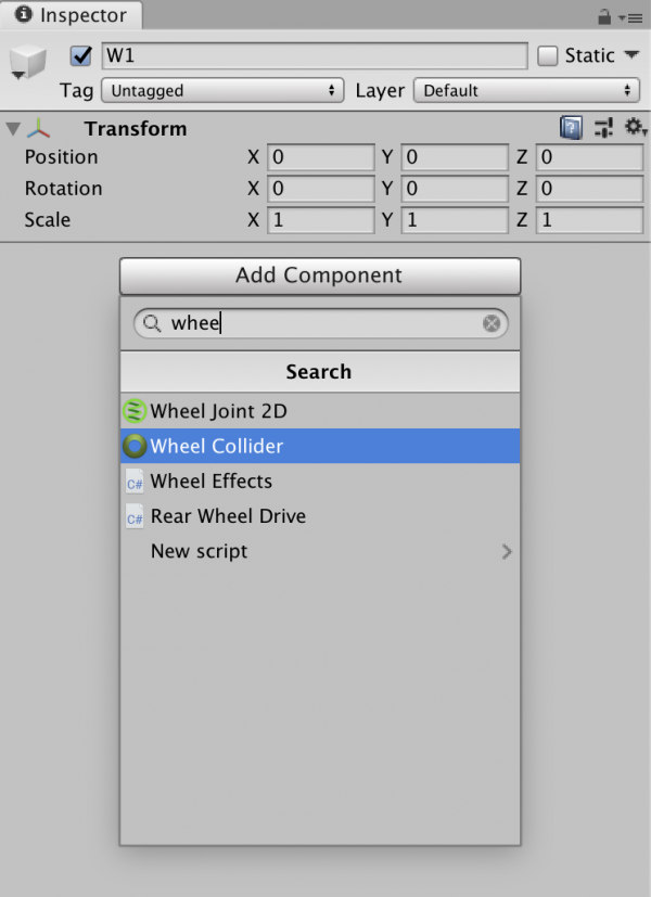 Unity Inspector window with heel Collider component being added
