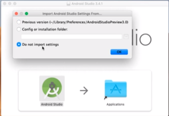 Android Studio Import settings options
