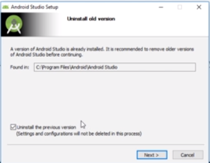Android Studio requesting to uninstall old version