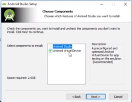 Android Studio component installation options