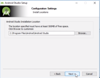 Android Studio file location installation option