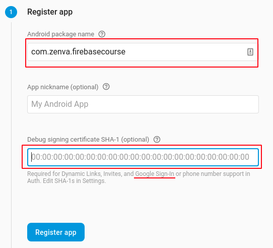 Android package name and certificate to connect project for Firebase