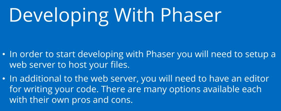 Summary for tutorial on getting Phaser setup