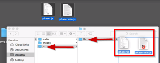 Phaser.js and Phaser.min.js added to JS sub folder