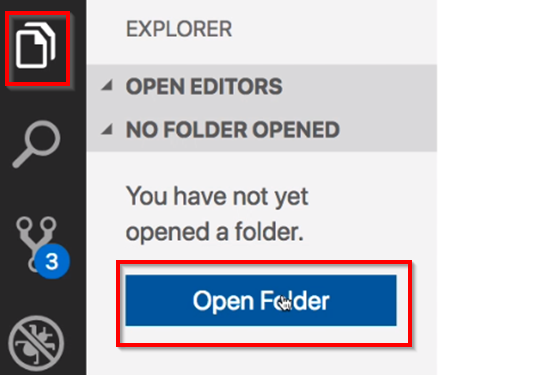 VS Code Explorer with Open Folder selected