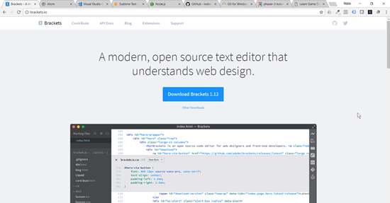 Brackets code editor homepage