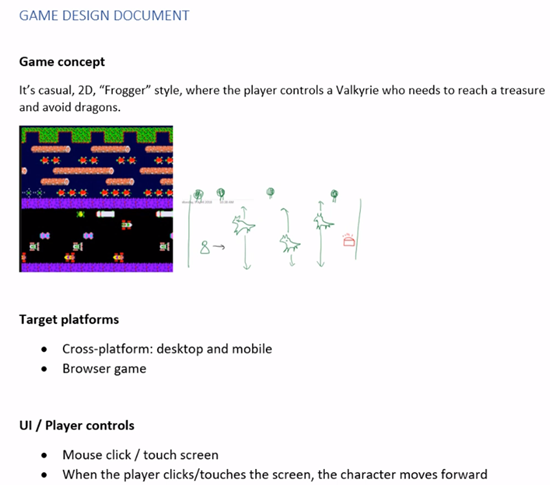 Game Design Document filled out regarding Frogger style game