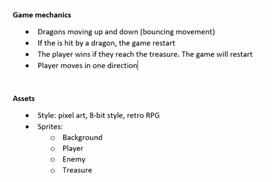 Game Design Document explaining game mechanics and assets
