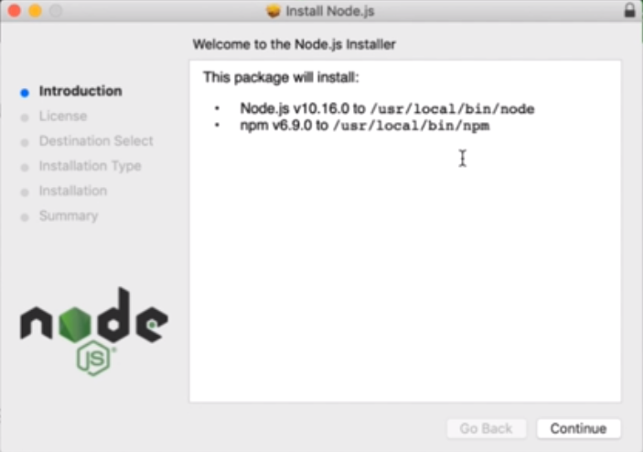 Node.js Installer on Introduction