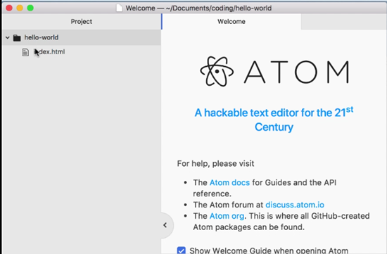 Atom.io code editor welcome screen