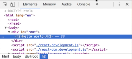 Chrome Inspector showing how React dynamically added element