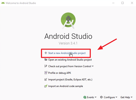 Android Studio project setup screen