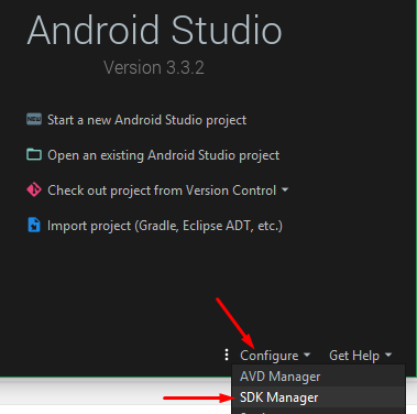 Android Studio with SDK Manager selected
