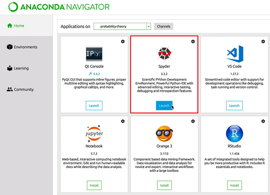 Anaconda Navigator with Spyder selected