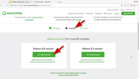 Anaconda website with Mac download selected