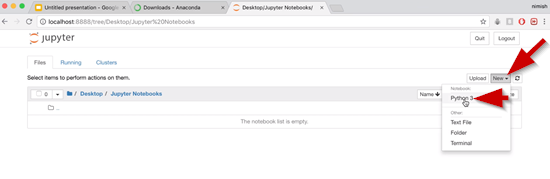 Jupyter Notesbooks New button with Python 3 selected