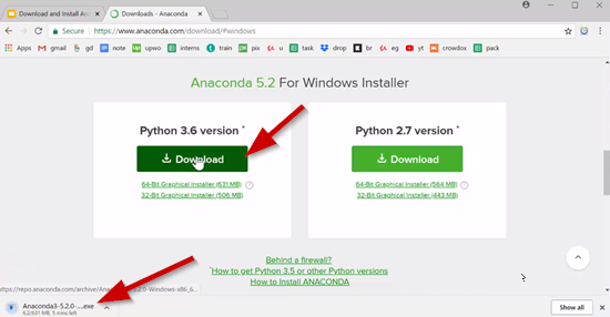 Anaconda website with Windows download selected