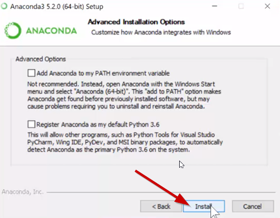 Anaconda advanced options not selected during setup