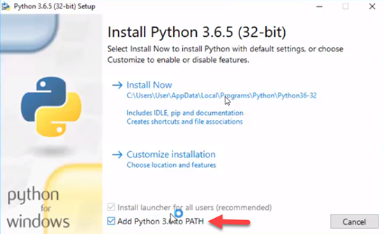 Python windows Installation screen