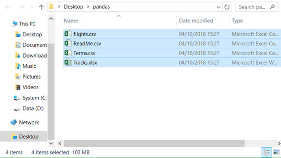Various csv files in folder