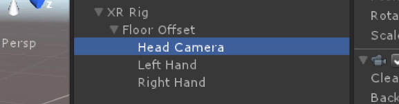 Unity Hierarchy with head camera created
