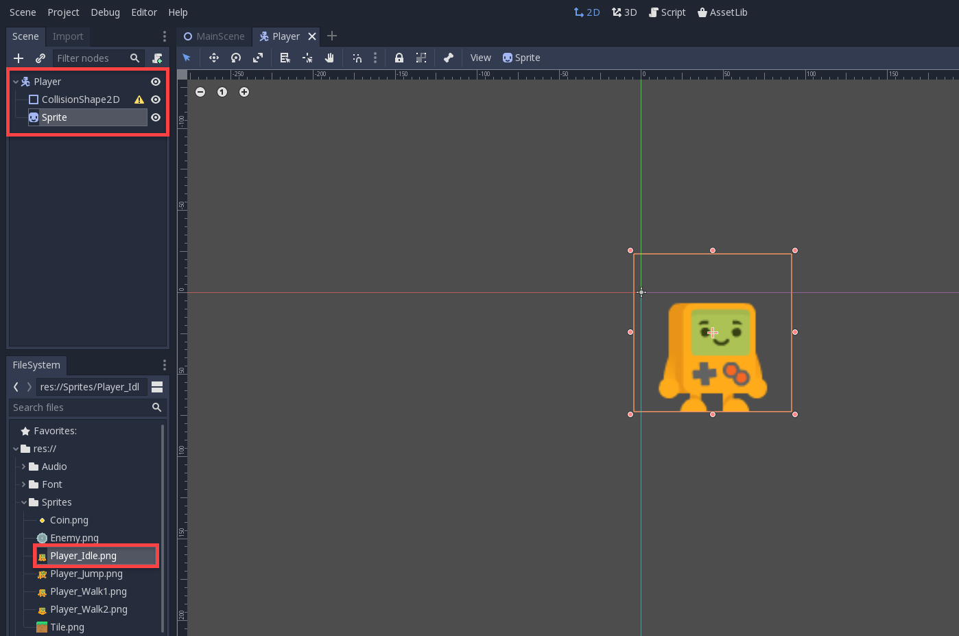 2D sprite asset added to Player node in Godot